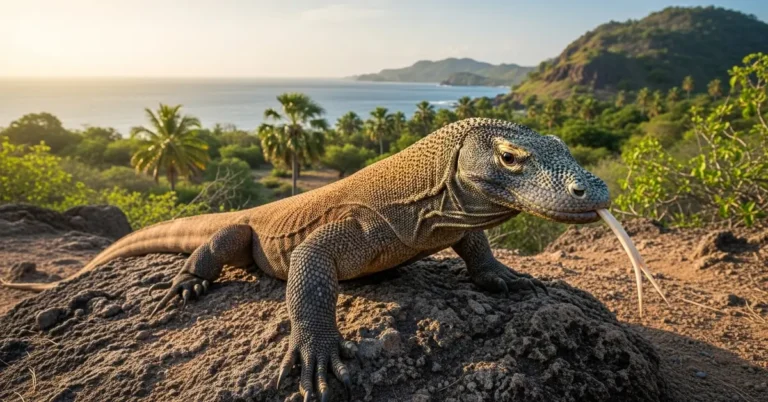 Dragão de Komodo Repousando em uma Ilha