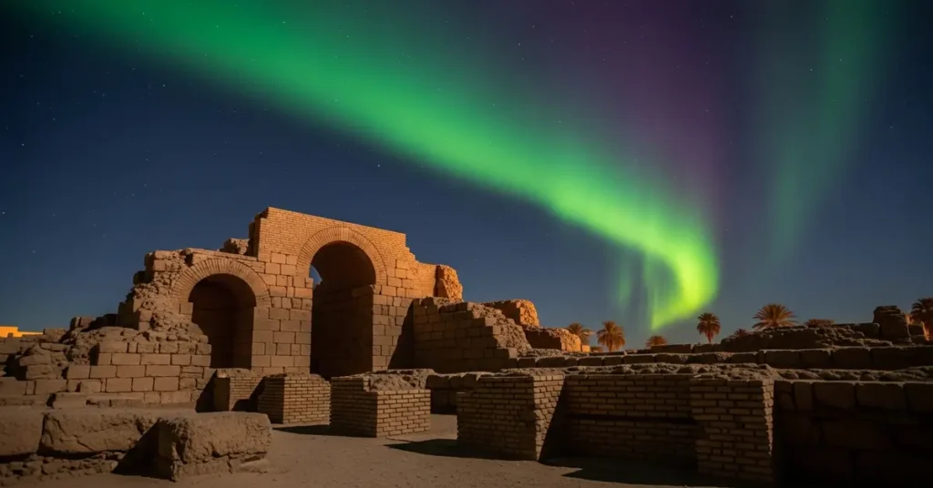 Aurora Boreal Sobre uma Antiga Ruina
