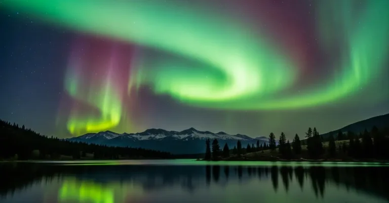 Aurora Boreal Sobre Um Lago