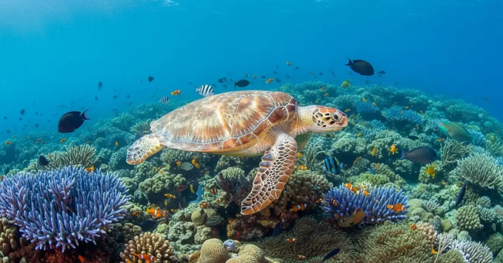 Tartaruga Marinha Perto de Vegetação Aquática