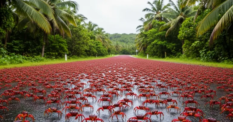 Milhares de Caranguejos Vermelhos Na Estrada da Austrália