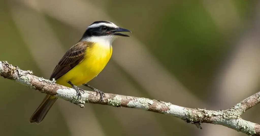 Imagem do bem te vi do peito amarelo em um galho de árvore