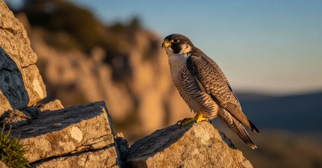 Falcão Peregrino Descansando em uma Rocha