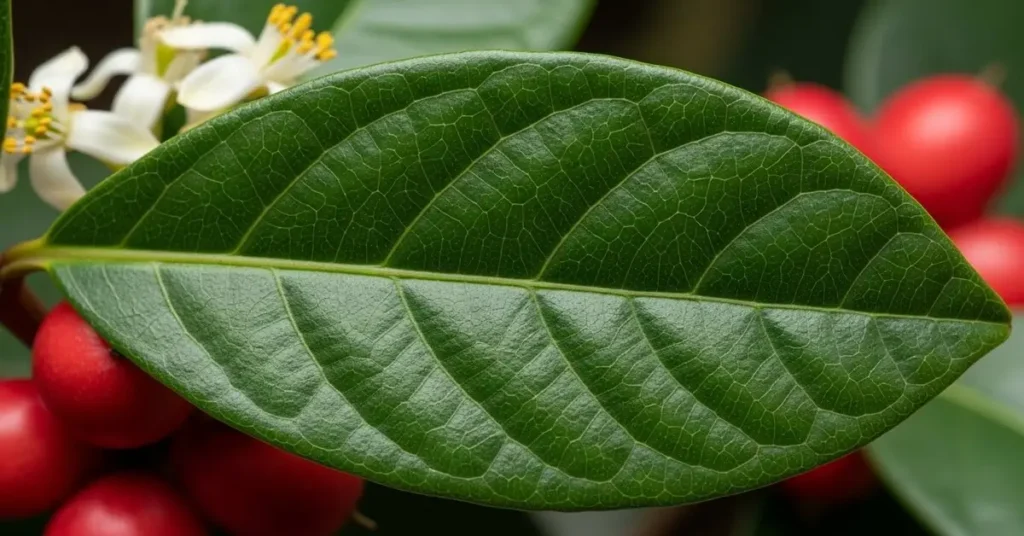 Folha da Coca Vista de Perto
