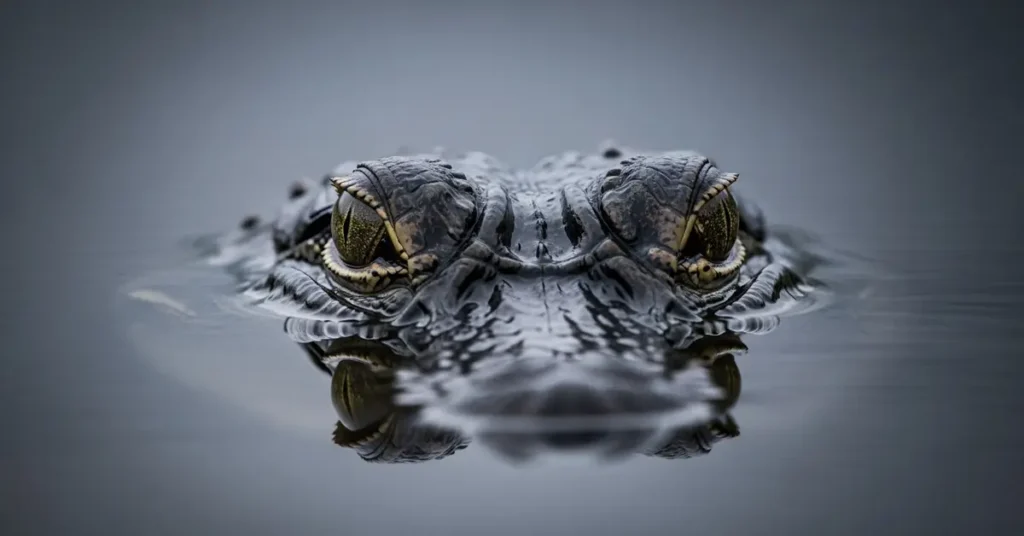 Jacaré com olhos para fora da água